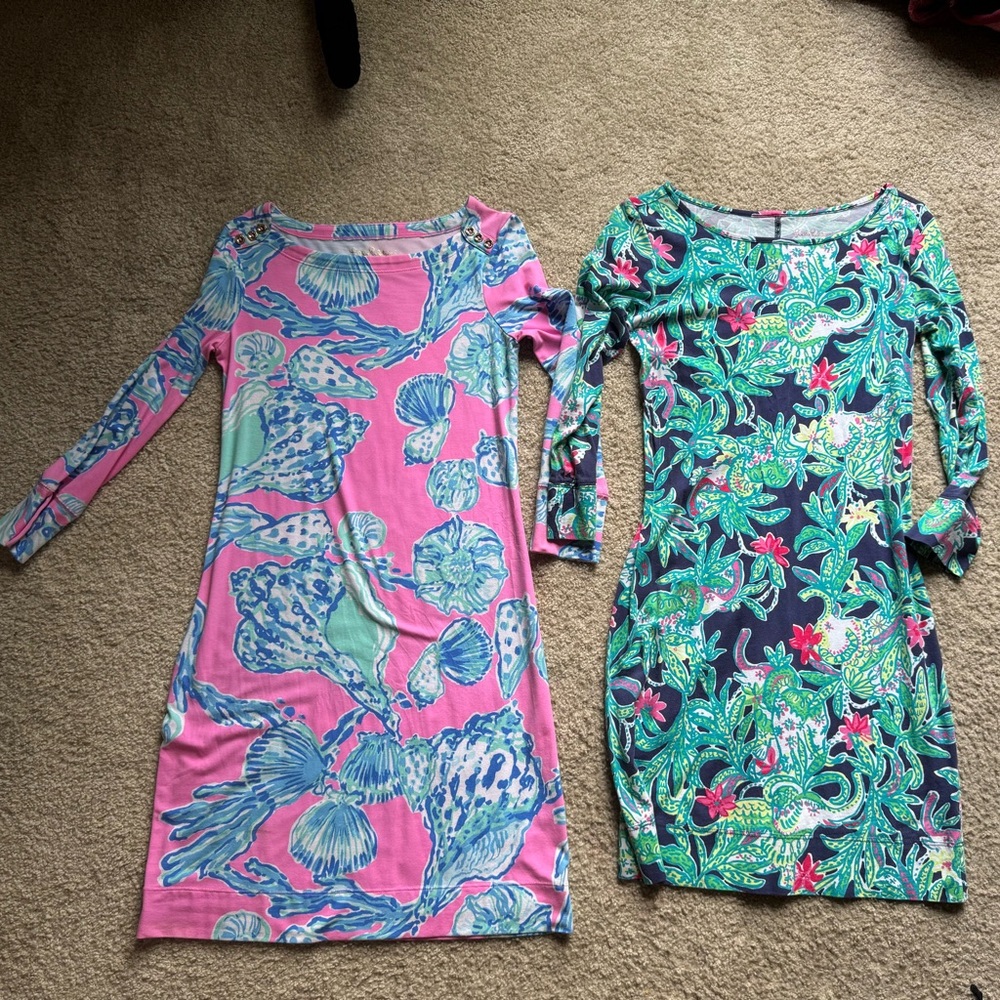 Lilly Pulitzer Pink and Blue Long Sleeve Sheath Dress bundle